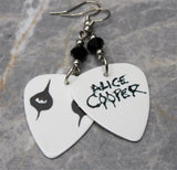 Alice Cooper Eyes Guitar Pick Earrings with Black Swarovski Crystals
