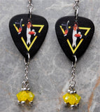 Alice Cooper Welcome to My Nightmare Guitar Pick Earrings with Yellow Opal Swarovski Crystal Dangles