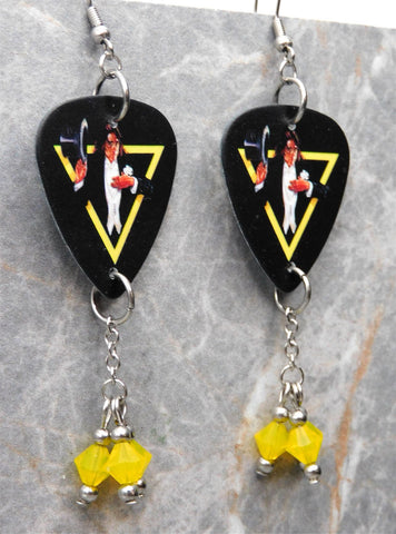 Alice Cooper Welcome to My Nightmare Guitar Pick Earrings with Yellow Opal Swarovski Crystal Dangles