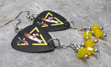 Alice Cooper Welcome to My Nightmare Guitar Pick Earrings with Yellow Opal Swarovski Crystal Dangles