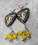 Alice Cooper Welcome to My Nightmare Guitar Pick Earrings with Yellow Opal Swarovski Crystal Dangles