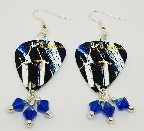 Alice in Chains Sap Guitar Pick Earrings with Capri Blue AB Swarovski Crystals