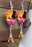 Alice in Chains Unplugged Guitar Pick Earrings with Orange Swarovski Crystal Dangles