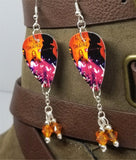 Alice in Chains Unplugged Guitar Pick Earrings with Orange Swarovski Crystal Dangles