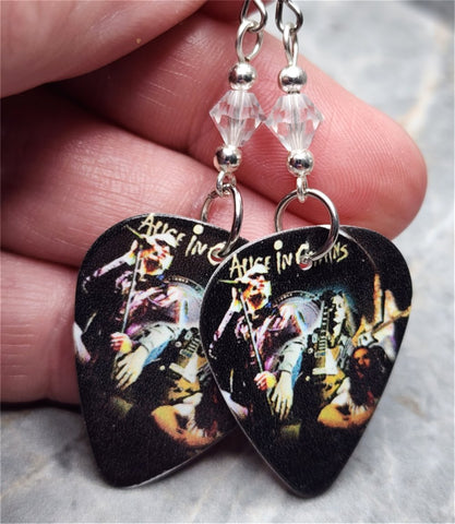 Alice in Chains Guitar Pick Earrings with Clear Swarovski Crystals