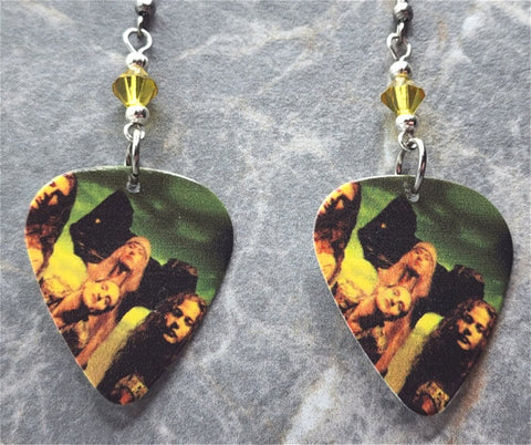 Alice in Chains Angry Chair Guitar Pick Earrings with Green Swarovski Crystals