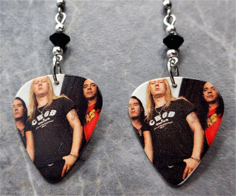 Alice in Chains Guitar Pick Earrings with Black Swarovski Crystals