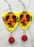 Anthrax State of Euphoria Guitar Pick Earrings with Red Pave Bead Dangles
