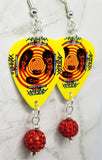 Anthrax State of Euphoria Guitar Pick Earrings with Red Pave Bead Dangles