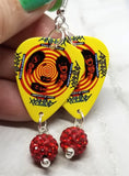 Anthrax State of Euphoria Guitar Pick Earrings with Red Pave Bead Dangles