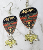 Anthrax The Greater of Two Evils Guitar Pick Earrings with Yellow Swarovski Crystal Dangles