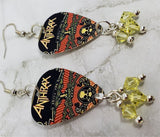 Anthrax The Greater of Two Evils Guitar Pick Earrings with Yellow Swarovski Crystal Dangles