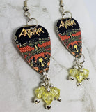 Anthrax The Greater of Two Evils Guitar Pick Earrings with Yellow Swarovski Crystal Dangles