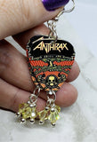 Anthrax The Greater of Two Evils Guitar Pick Earrings with Yellow Swarovski Crystal Dangles