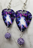 Anthrax We've Come For You All Guitar Pick Earrings with Violet Pave Bead Dangles