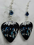 Anthrax Guitar Pick Earrings with Metallic Blue Swarovski Crystals
