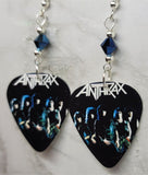Anthrax Guitar Pick Earrings with Metallic Blue Swarovski Crystals
