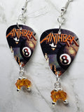 Anthrax Volume 8 Guitar Pick Earrings with Orange Swarovski Crystal Dangles