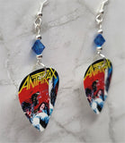 Anthrax Spreading the Disease Guitar Pick Earrings with Blue Swarovski Crystals