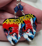 Anthrax Spreading the Disease Guitar Pick Earrings with Blue Swarovski Crystals