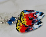 Anthrax Spreading the Disease Guitar Pick Earrings with Blue Swarovski Crystals