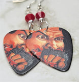 Anthrax Fistful of Metal Guitar Pick Earrings with Red Swarovski Crystals