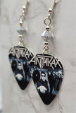 Anthrax Guitar Pick Earrings with Metallic Silver Swarovski Crystals