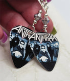 Anthrax Guitar Pick Earrings with Metallic Silver Swarovski Crystals