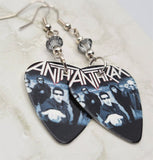 Anthrax Guitar Pick Earrings with Metallic Silver Swarovski Crystals