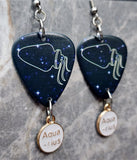 Horoscope Astrological Sign Aquarius Guitar Pick Earrings with Aquarius Charm Dangles