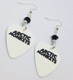 Arctic Monkeys White Guitar Pick Earrings with Black Swarovski Crystals