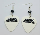 Arctic Monkeys White Guitar Pick Earrings with Black Swarovski Crystals