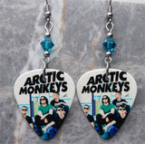 Arctic Monkeys Group Photo Guitar Pick Earrings with Teal Swarovski Crystals
