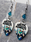 Arctic Monkeys Group Photo Guitar Pick Earrings with Teal Swarovski Crystals