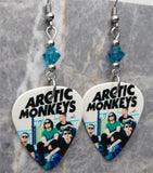 Arctic Monkeys Group Photo Guitar Pick Earrings with Teal Swarovski Crystals