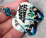 Arctic Monkeys Group Photo Guitar Pick Earrings with Teal Swarovski Crystals