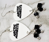Arctic Monkeys White Guitar Pick Earrings with Black Swarovski Crystal Dangles