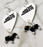 Arctic Monkeys White Guitar Pick Earrings with Black Swarovski Crystal Dangles