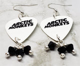 Arctic Monkeys White Guitar Pick Earrings with Black Swarovski Crystal Dangles