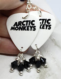 Arctic Monkeys White Guitar Pick Earrings with Black Swarovski Crystal Dangles