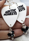 Arctic Monkeys White Guitar Pick Earrings with Black Swarovski Crystal Dangles