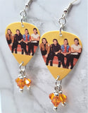 Arctic Monkeys Guitar Pick Earrings with Orange Swarovski Crystal Dangles