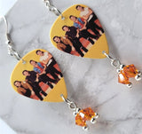 Arctic Monkeys Guitar Pick Earrings with Orange Swarovski Crystal Dangles