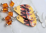 Arctic Monkeys Guitar Pick Earrings with Orange Swarovski Crystal Dangles