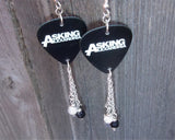 Asking Alexandria Black Guitar Pick Earrings with Pave and Charm Dangles