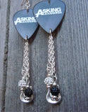 Asking Alexandria Black Guitar Pick Earrings with Pave and Charm Dangles