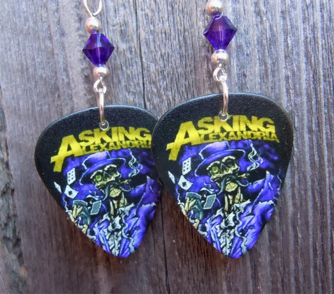 Asking Alexandria Guitar Pick Earrings with Purple Swarovski Crystals