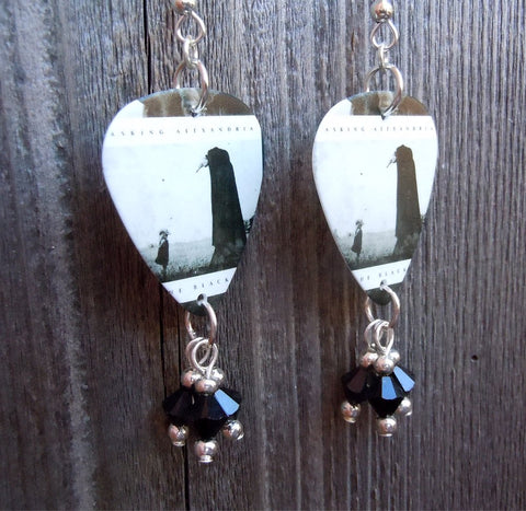 Asking Alexandria The Black Guitar Pick Earrings with Black Swarovski Crystal Dangles