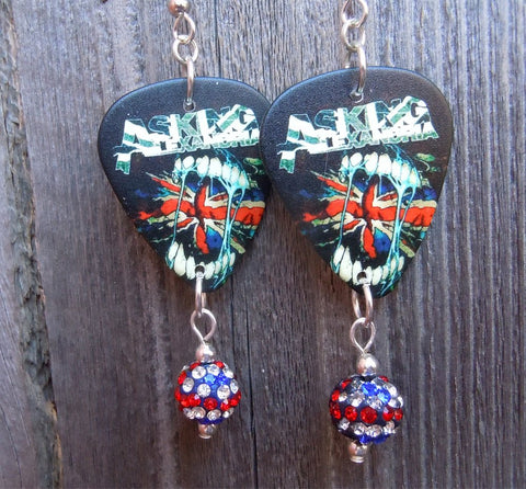 Asking Alexandria Guitar Pick Earrings with British Flag Pave Dangles