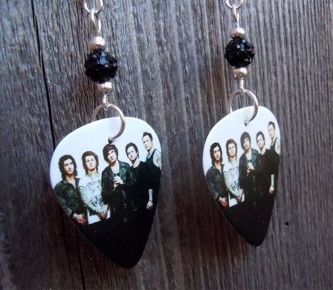 Asking Alexandria Group Picture Guitar Pick Earrings with Black Pave Beads